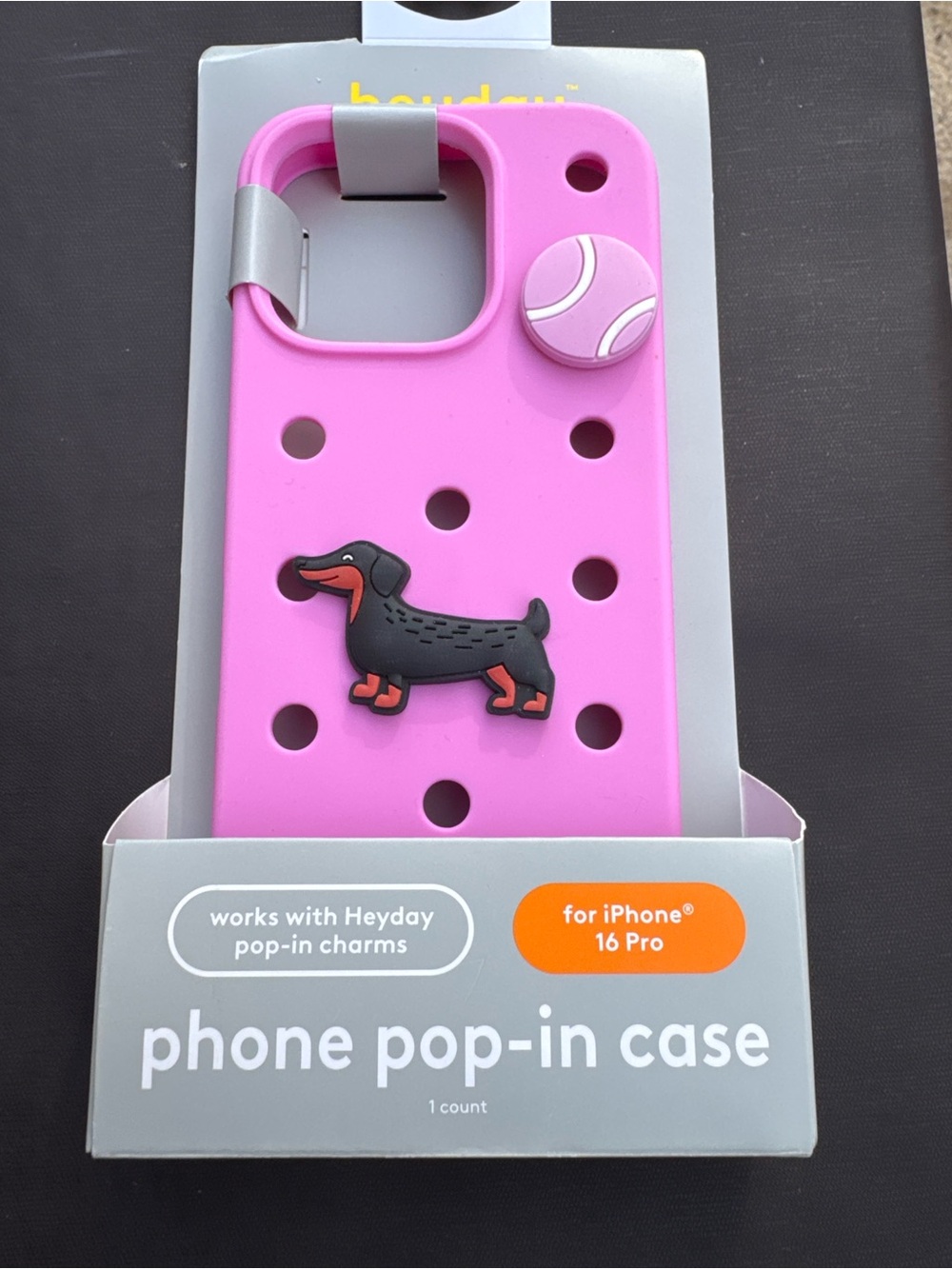 heyday Pink Silicone Phone Pop-In Case with Dachshund & Tennis Charm